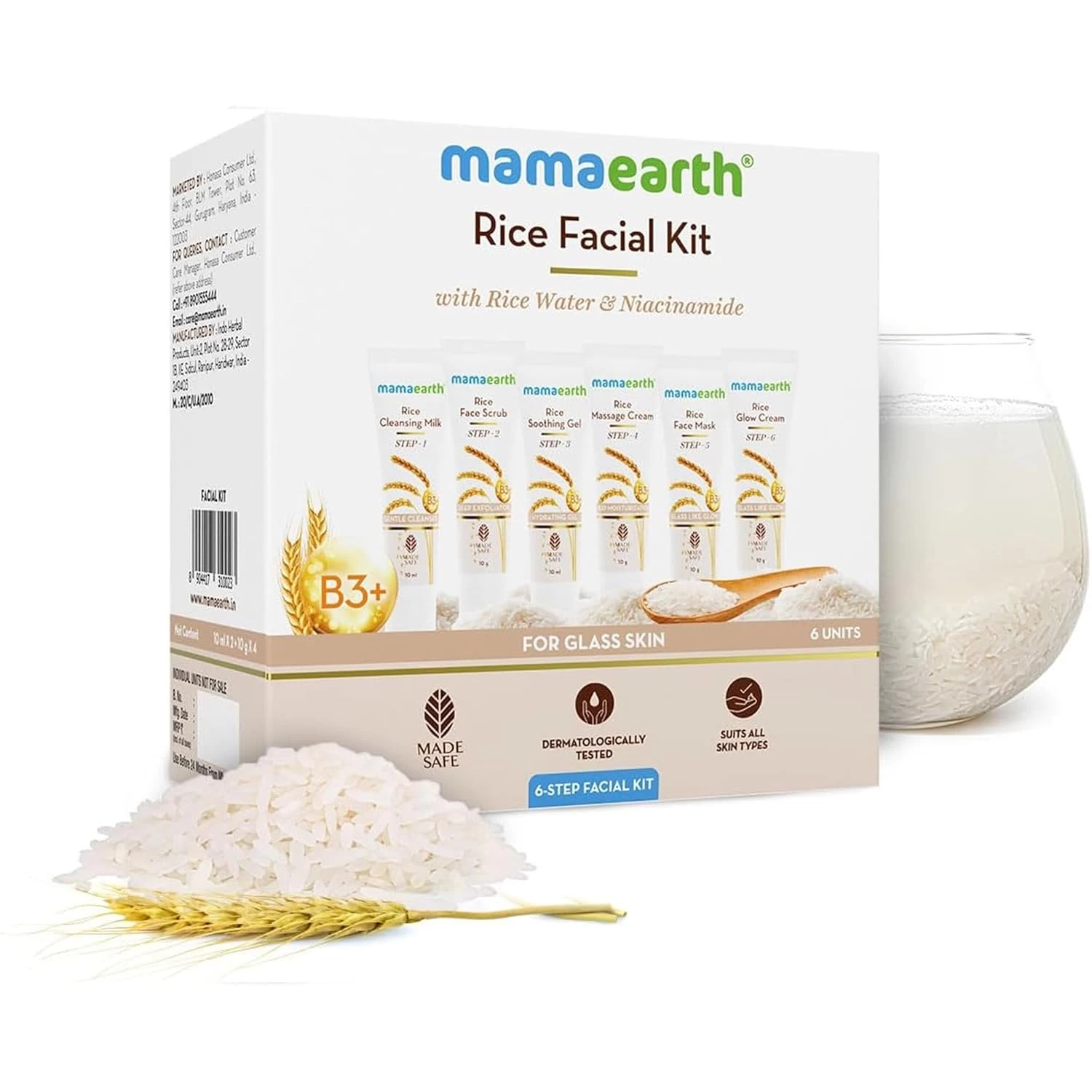 Mamaearth Rice Facial Kit With Rice Water & Niacinamide for Glass Skin - 60 g | Salon-Like Glowing Skin in 6 Easy Steps | Improves Skin Texture | Instant Glow | Suitable for all skin types