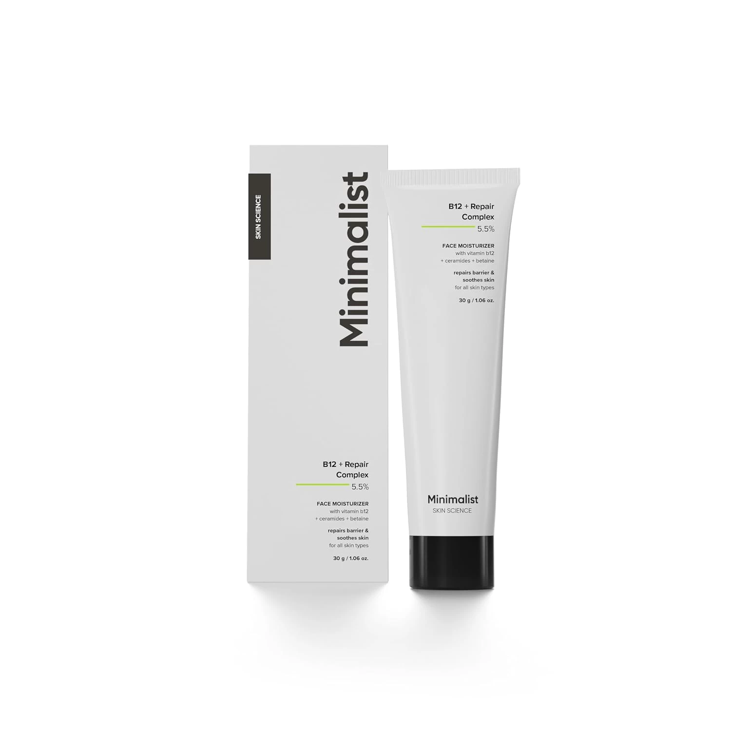 Minimalist Barrier Repair Face Moisturizer with Vitamin B12 Complex 5.5% with Ceramides for All Skin Types | Strengthens Skin Barrier, Boosts Hydration, Soothing, Lightweight Gel Texture |