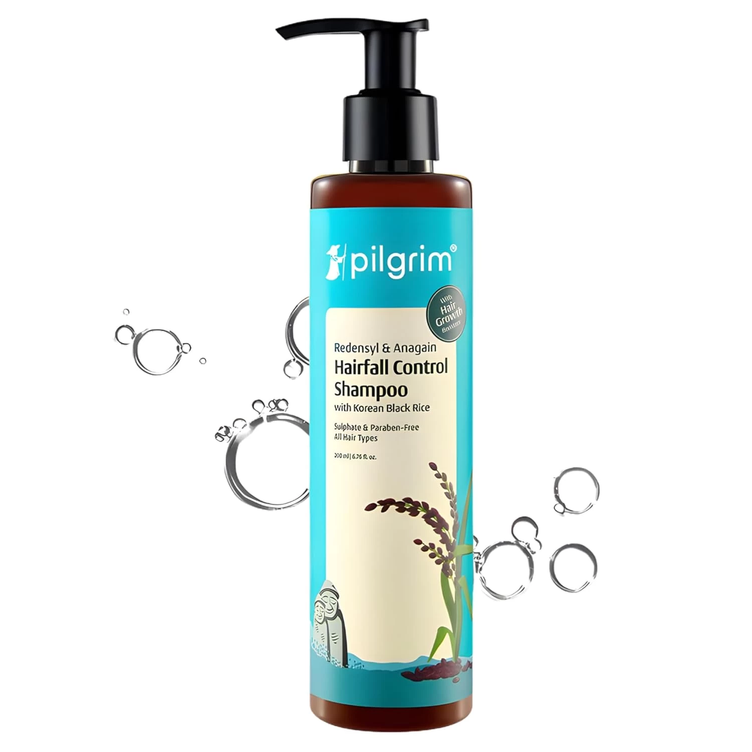 Pilgrim Redensyl & Anagain Hairfall Control Shampoo with Korean Black Rice  | Anti Hairfall shampoo for Men & Women | Reduces Hairfall | Promotes Hair Thickness | For All Hair Types
