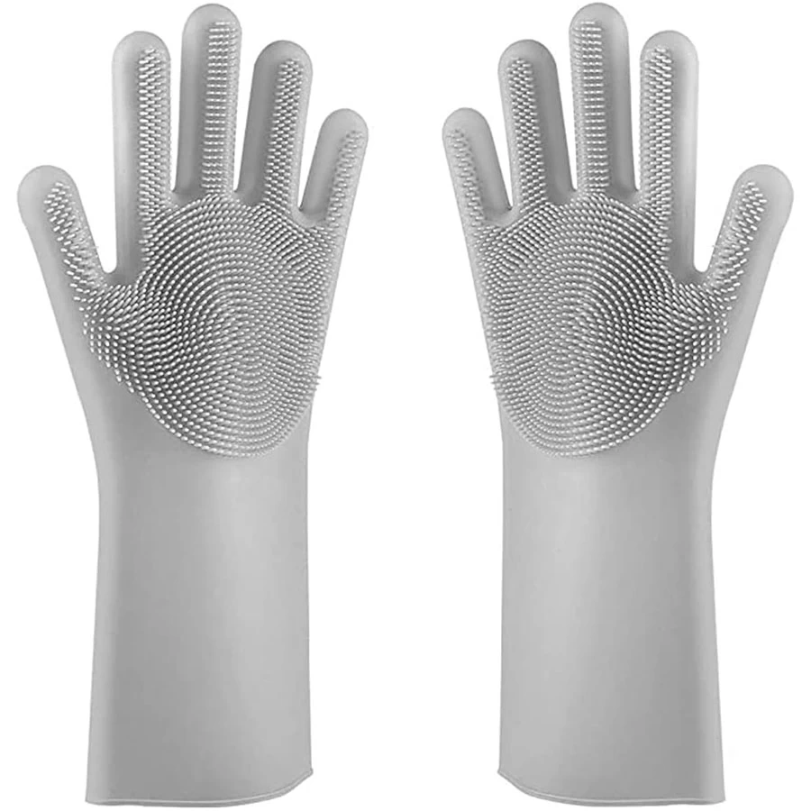 Silicone Dish Washing Gloves, Silicon Cleaning Gloves, Silicon Hand Gloves for Kitchen Dishwashing and Pet Grooming, Great for Washing Dish, Kitchen, Car, Bathroom Wet and Dry Glove Set (Free Size Pac