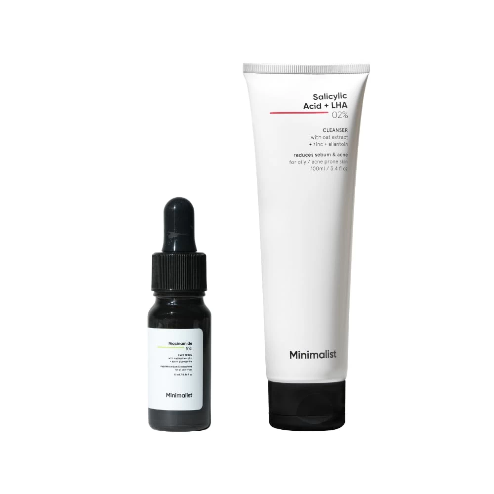 Minimalist Niacinamide 10% Serum + Salicylic Acid 2% Face Wash | Acne Marks Reduction, Oil Control, Pore Minimizing & Deep Cleansing Skincare Combo for Oily & Acne-Prone Skin