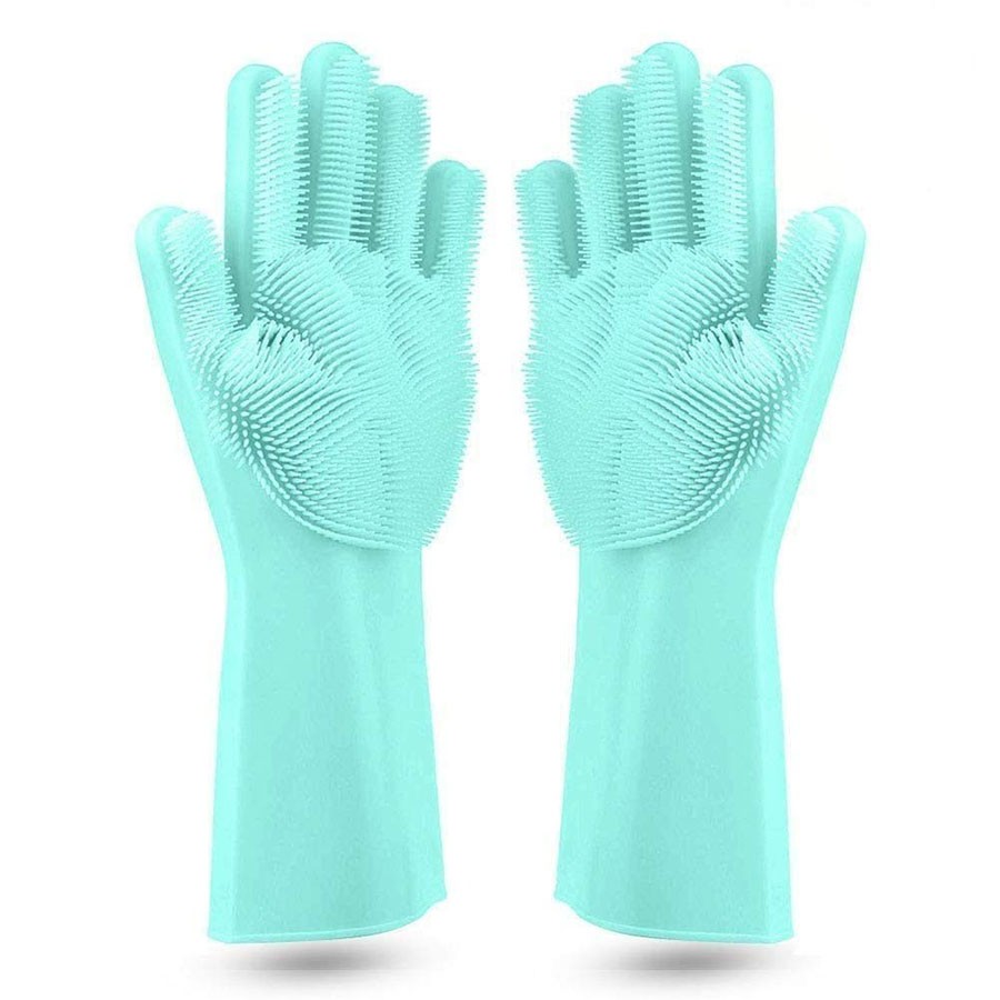 Kitchen Essentials Dishwasher Hand Gloves Cleaning Gloves with Wash Scrubber Magic Silicone Gloves Heat Resistant Reusable Cleaning Gloves