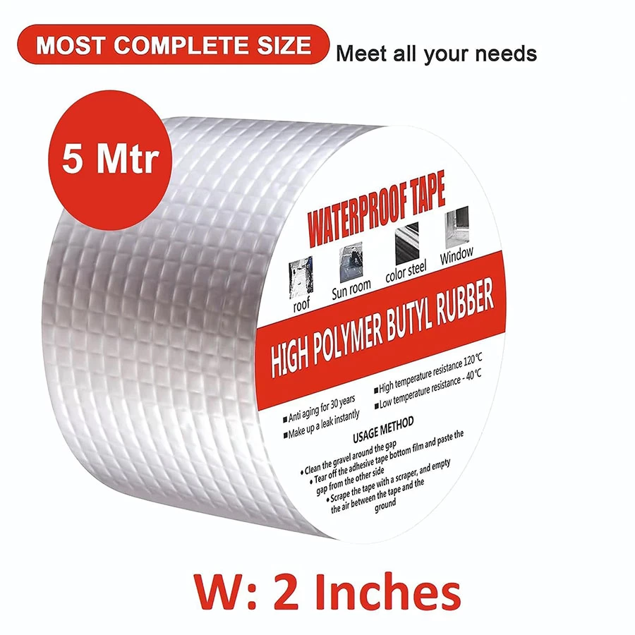 Waterproof Tape Waterproof Tape for Roof Leak, Surface Crack, Window Sill Gap and Tank Leak Waterproof Tape (Manual) (Set of 1, Aluminium Tape)