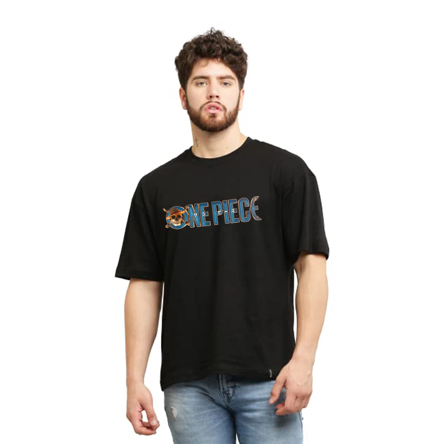 Men Graphic Print Round Neck Cotton Blend Black T-Shirt