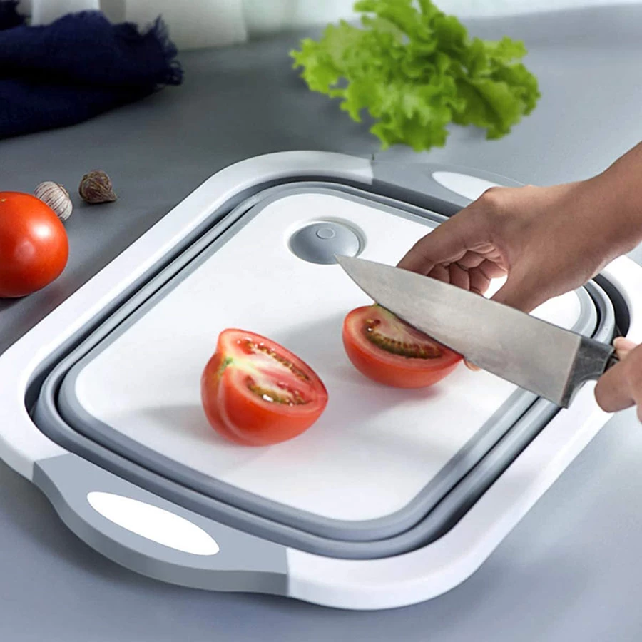 Multifunction Chopping Board, Collapsible Dish Tub Basin Cutting Board Colander, Vegetable Fruit Wash and Drain Sink Storage Basket