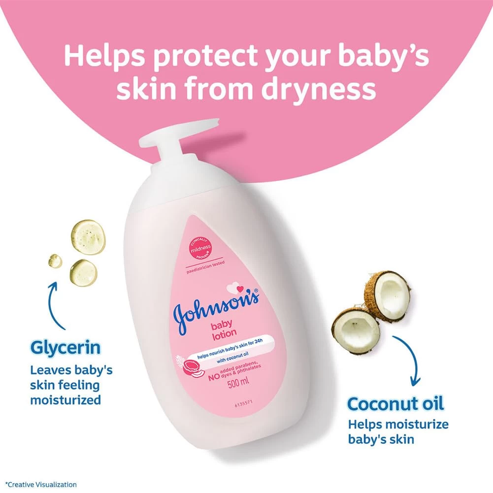 Johnson's Baby Lotion | 100% Natural Plant Oil Based | 24H Moisturized & Soft Skin | 500ml (Pack of 2)