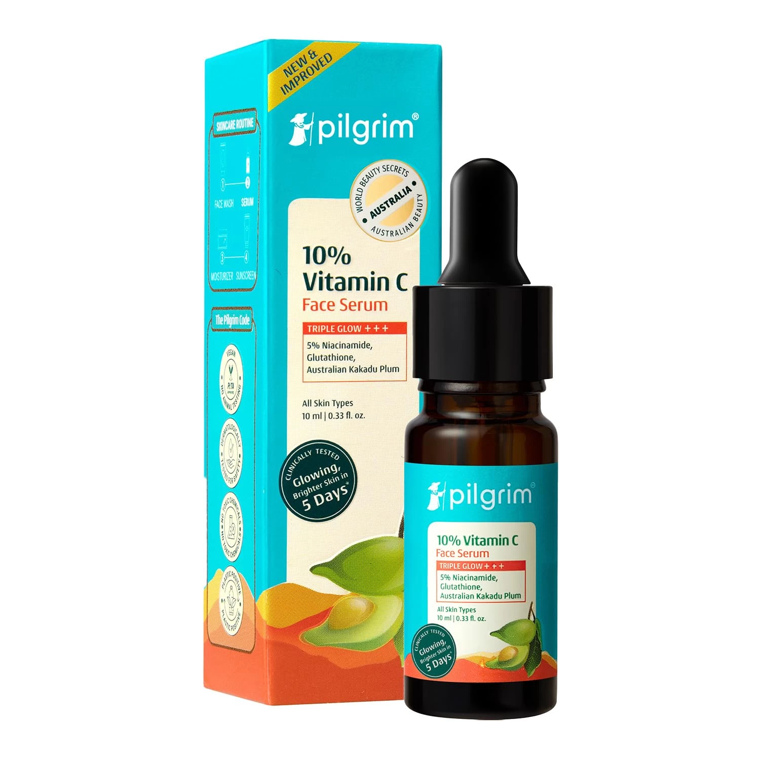 Pilgrim 10% Vitamin C Serum 30ml for Glowing Skin|With 5% Niacinamide, Hyaluronic & Glycolic Acid|Fades Dark Spots, Pigmentation|For All, Oily, Combination, Normal Skin |Beginner Friendly - Men, Women