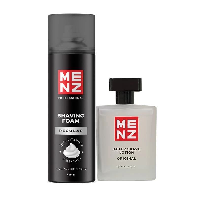 MENZ Regular Shaving Foam with vitamin E 418gm & Original After Shave Lotion Enrich With Oat Milk 100ml Combo Pack for Men