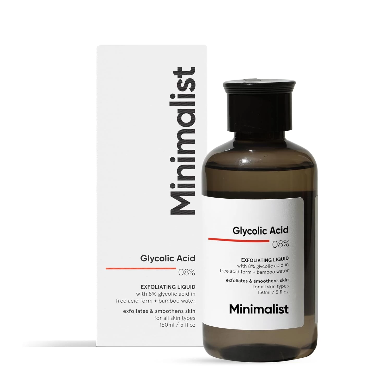 Minimalist 8% Glycolic Acid Toner For Glowing Skin | Multi-functional Exfoliating Toner With Bamboo Water for Body, Face, Underarms & Scalp | For Women & Men | 150 ml