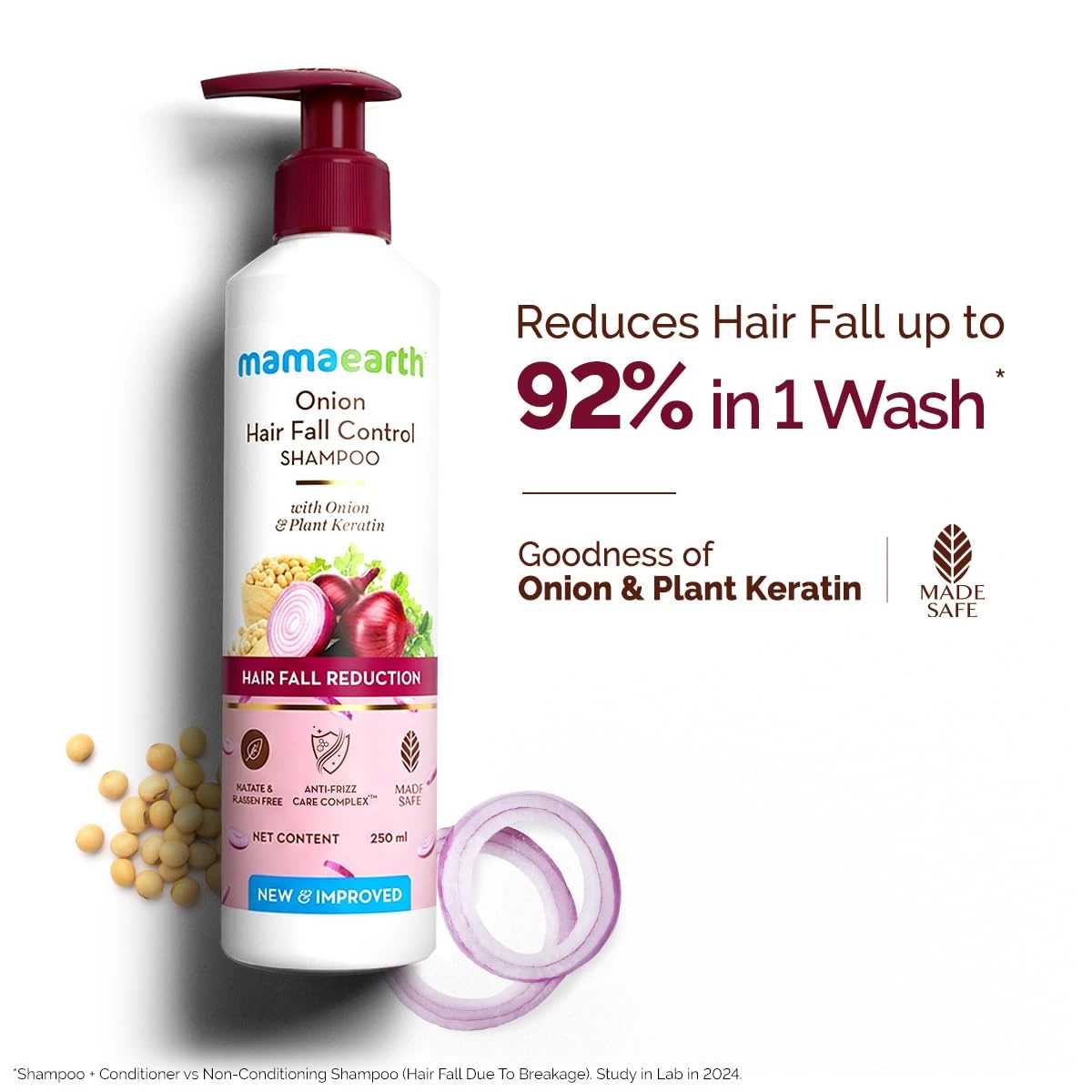 Mamaearth Onion Shampoo for Hair Fall Control & Hair Growth with Onion & Plant Keratin -