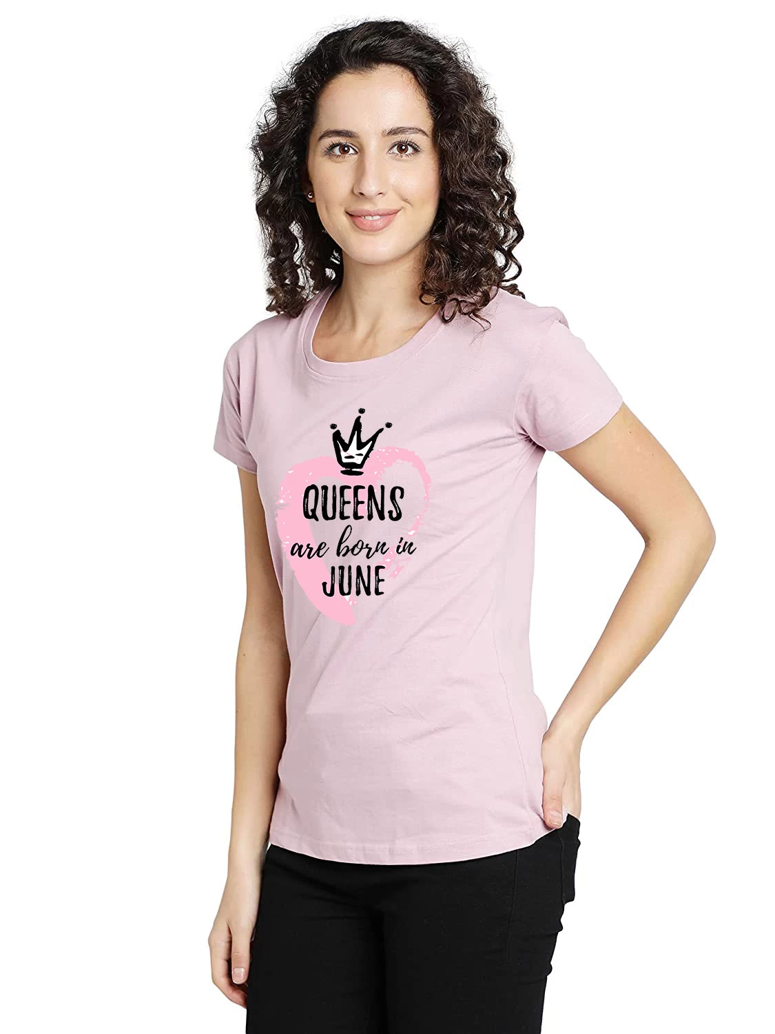 KING Women Printed, Typography Round Neck Cotton Blend White T-Shirt