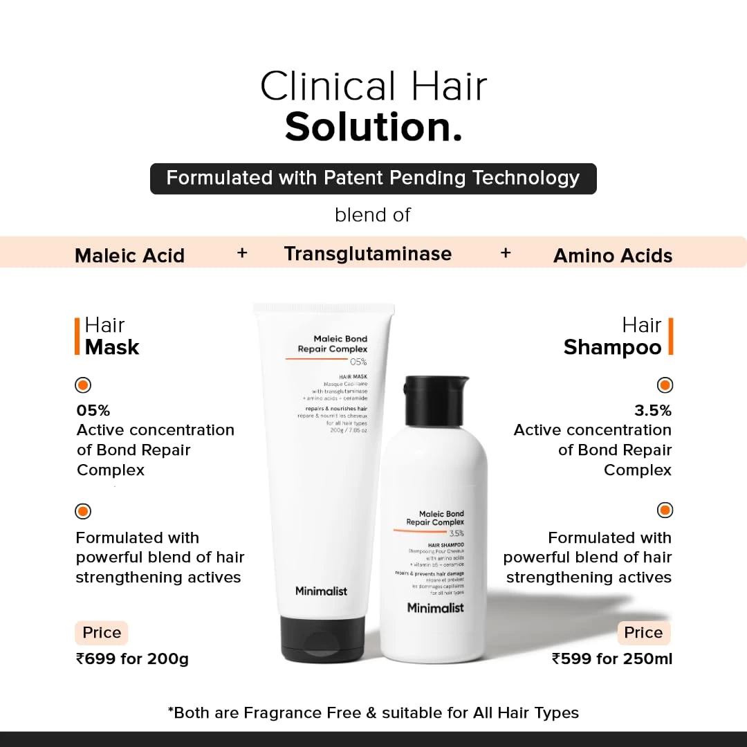 Minimalist Bond Repair Shampoo for Damaged & Chemically Treated Hair | Maleic Acid + Amino Acids + Ceramides | Strengthens Hair, Reduces Breakage | Sulfate-Free Repair Care |