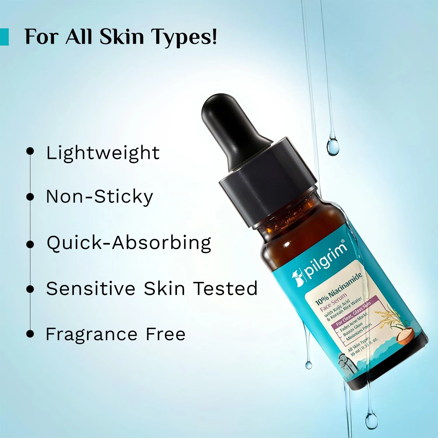 Pilgrim 10% Niacinamide Face Serum for Acne Marks with Korean Rice Water  Fades Dark Spots, Controls Oil, Minimizes Pores, Strengthens Skin Barrier | Quick Absorbing | For All Skin Type