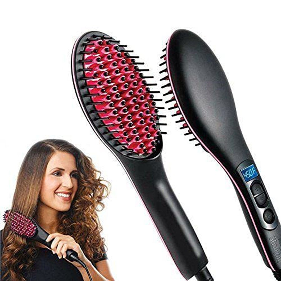 2 in 1 Simply Hair Straightener Straight Ceramic Hair Straightener Brush Perfectly Straight Hair Brush and Comb for Women