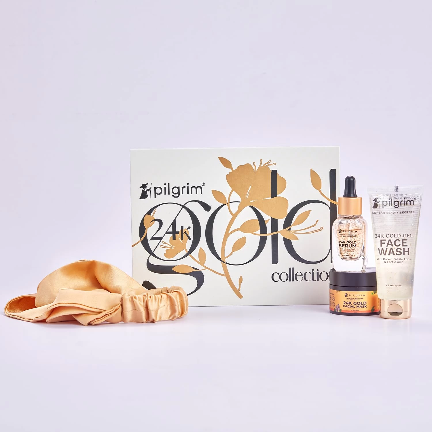 Pilgrim 24K Gold Facial Kit with Gel Face Wash, Facial Mask, Serum, Satin Hairband for Instant Radiance and Golden Glow for All Skin Types, 30 Gm