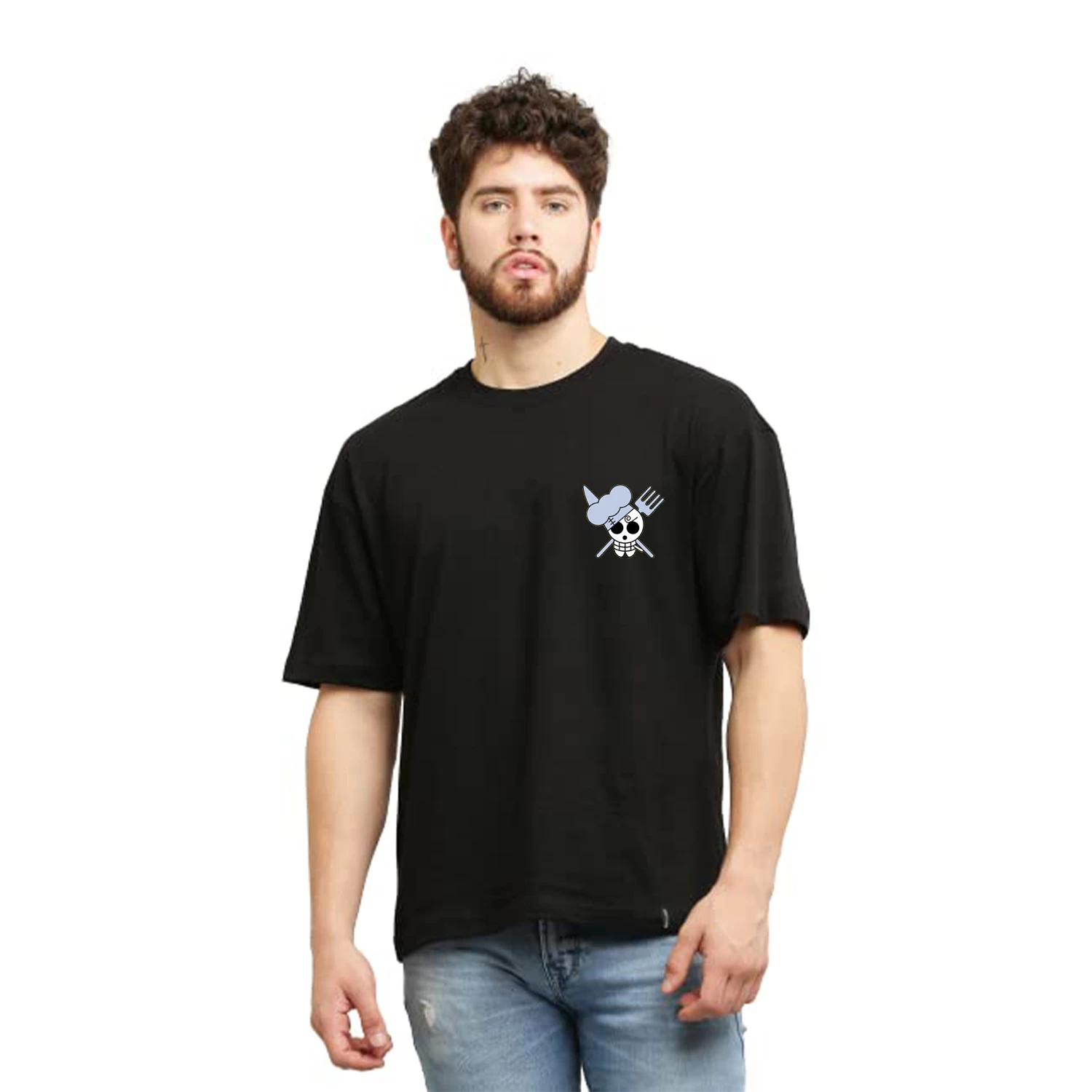 IKING Men Printed Round Neck Pure Cotton Black T-Shirt