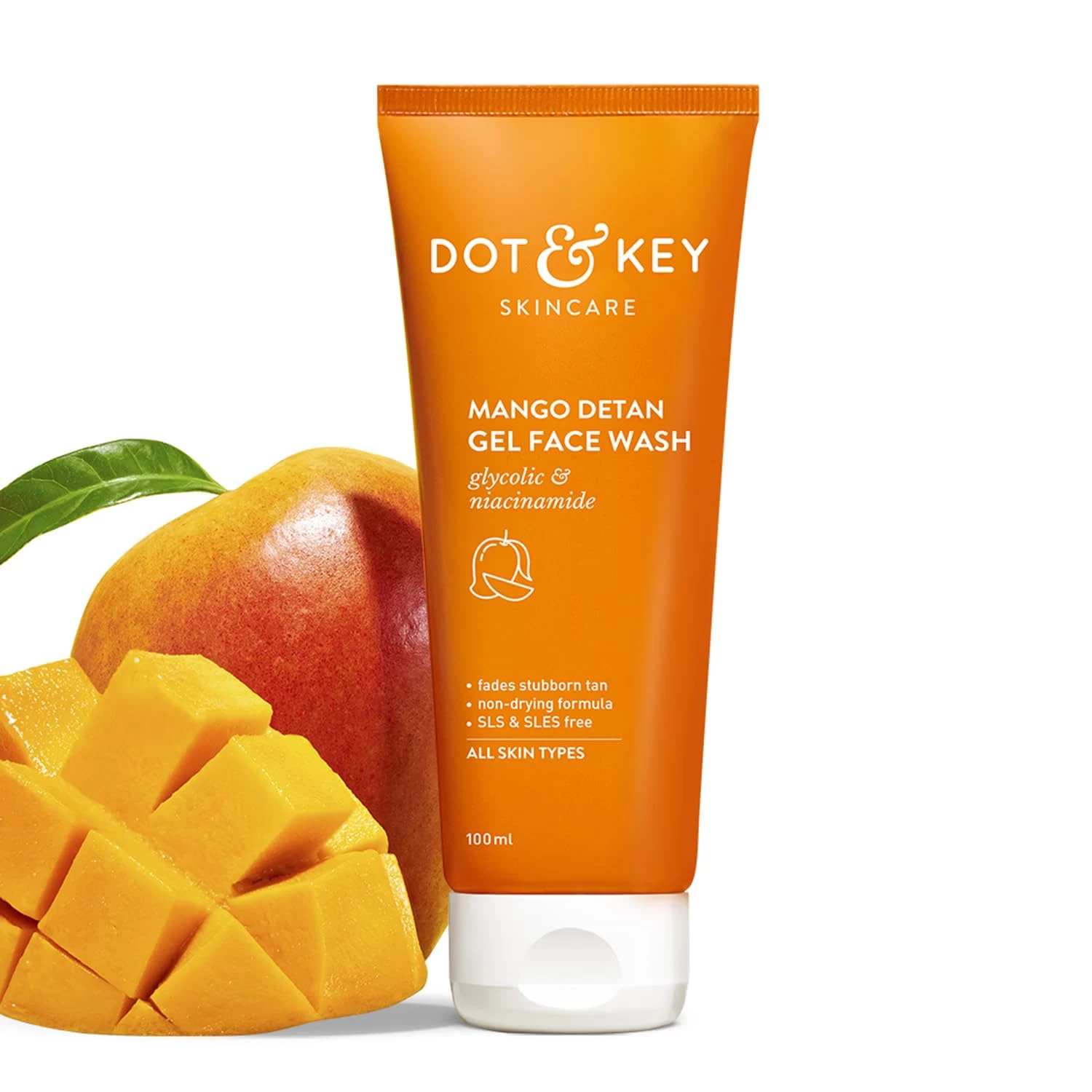 Dot & Key Mango Detan Gel Face Wash | Gently Cleanses Skin From Dirt & Oil | Fades Stubborn Tan | For All Skin Types | 100ml